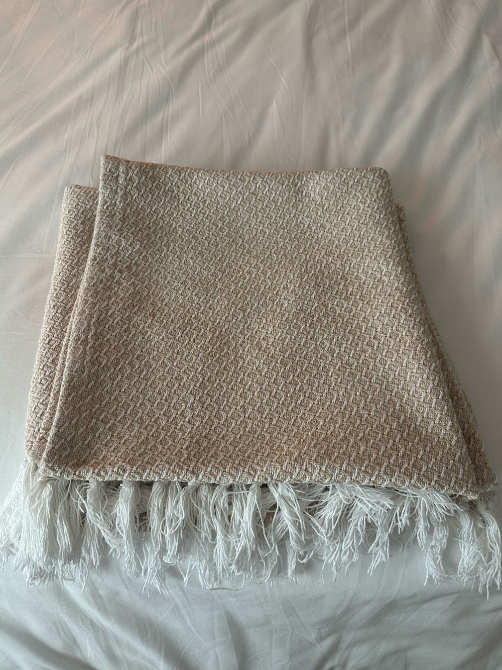 Tommy Bahama Neutral Beige Woven Throw Blanket with Fringe